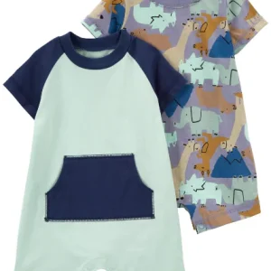 2PK CONJUNTO/ROMPER NAVY-MINT ANIMAL MULTI