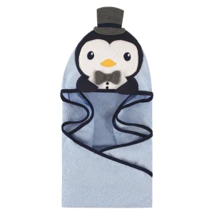 TOALLA CON CAPUCHA NIÑO CELESTE PINGÜINO